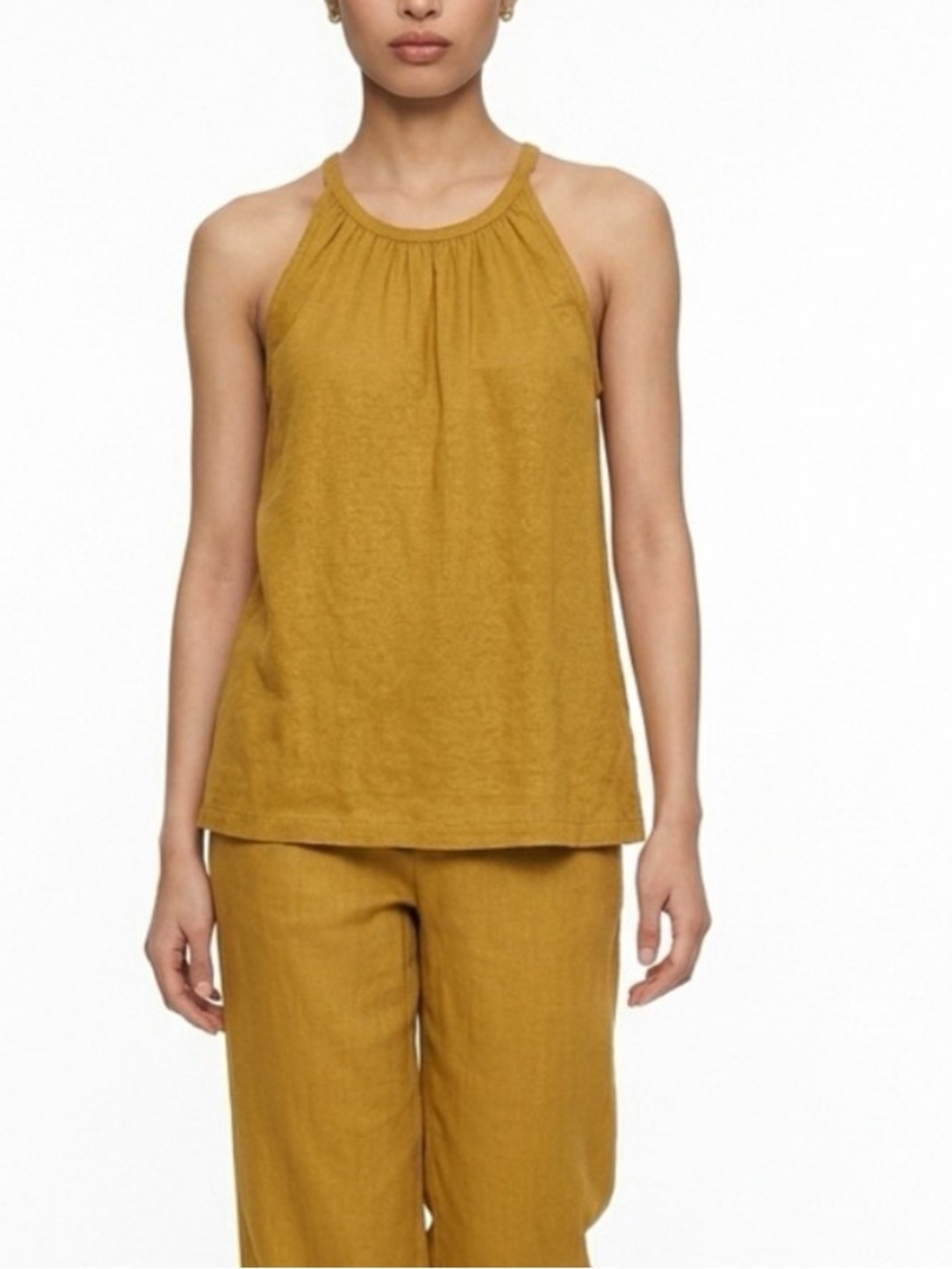 H by Halston 100% linen tank swing top Y2K Women's Sleeveless Halter Top Yellow